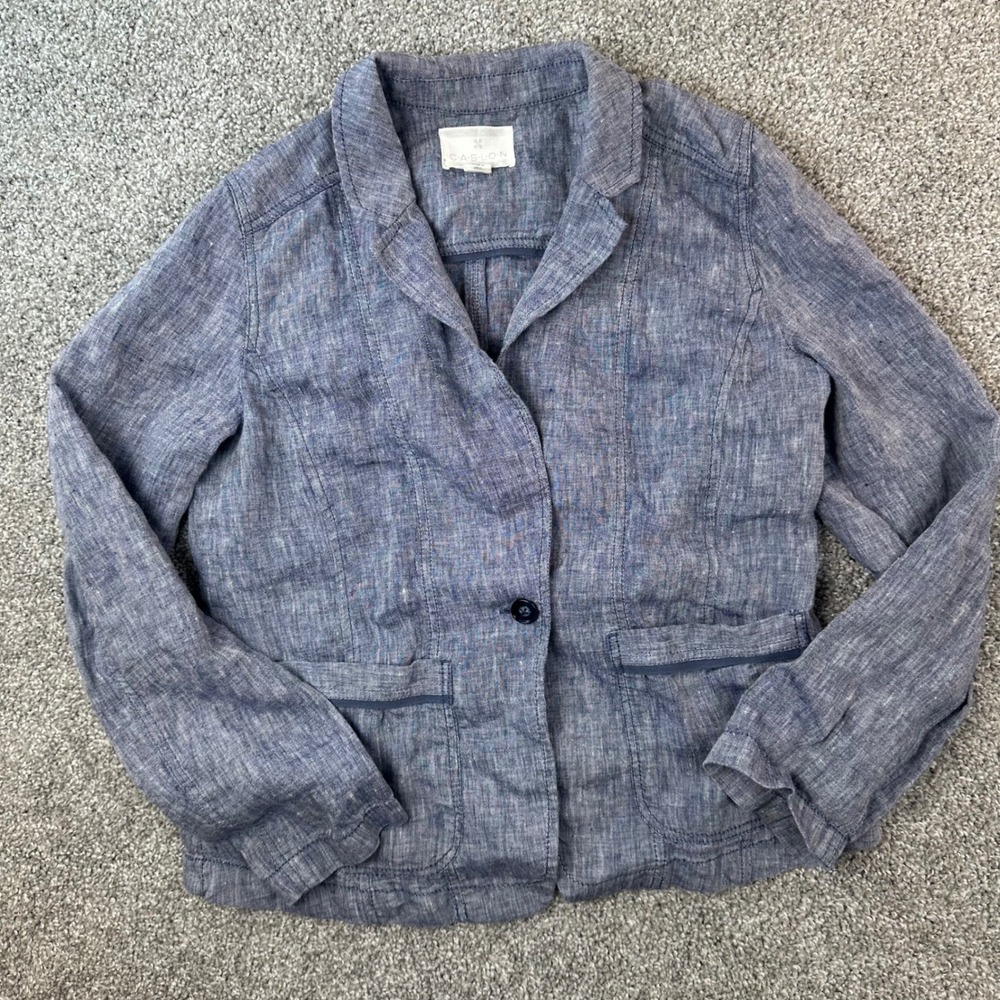 Caslon Blazer Women's M Blue 100% Linen Single Button Jacket Fisherman Lagenlook